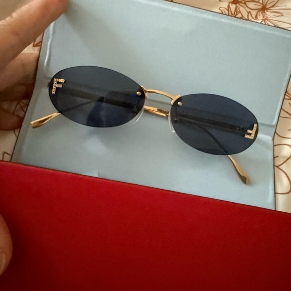 Fendi Sunglasses with Dark Blue Lenses and Gold Frame - Picture 8 of 8